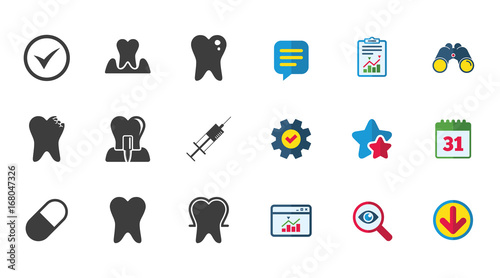 Tooth, dental care icons. Stomatology signs.