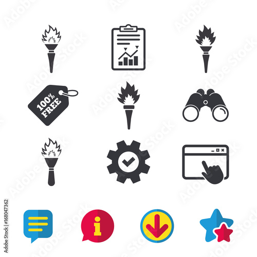 Torch flame icons. Fire flaming symbols.