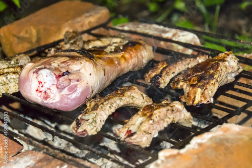 Turkey leg pork ribs barbecue grill fried brick oven
