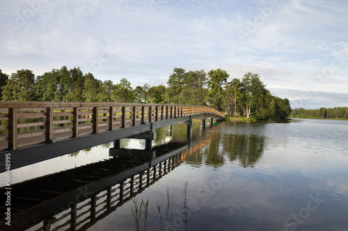 View of lake and bridge.