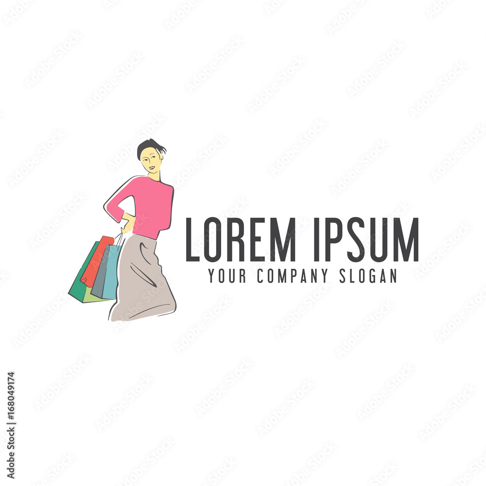 woman shopping bag logo design concept template