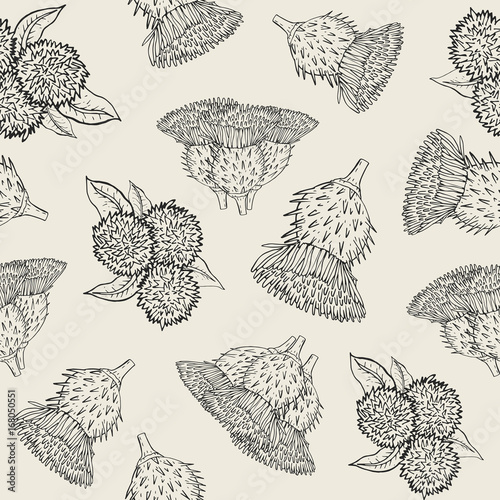Burdock seamless texture with hand drawn buds. Outline vector illustration pa...