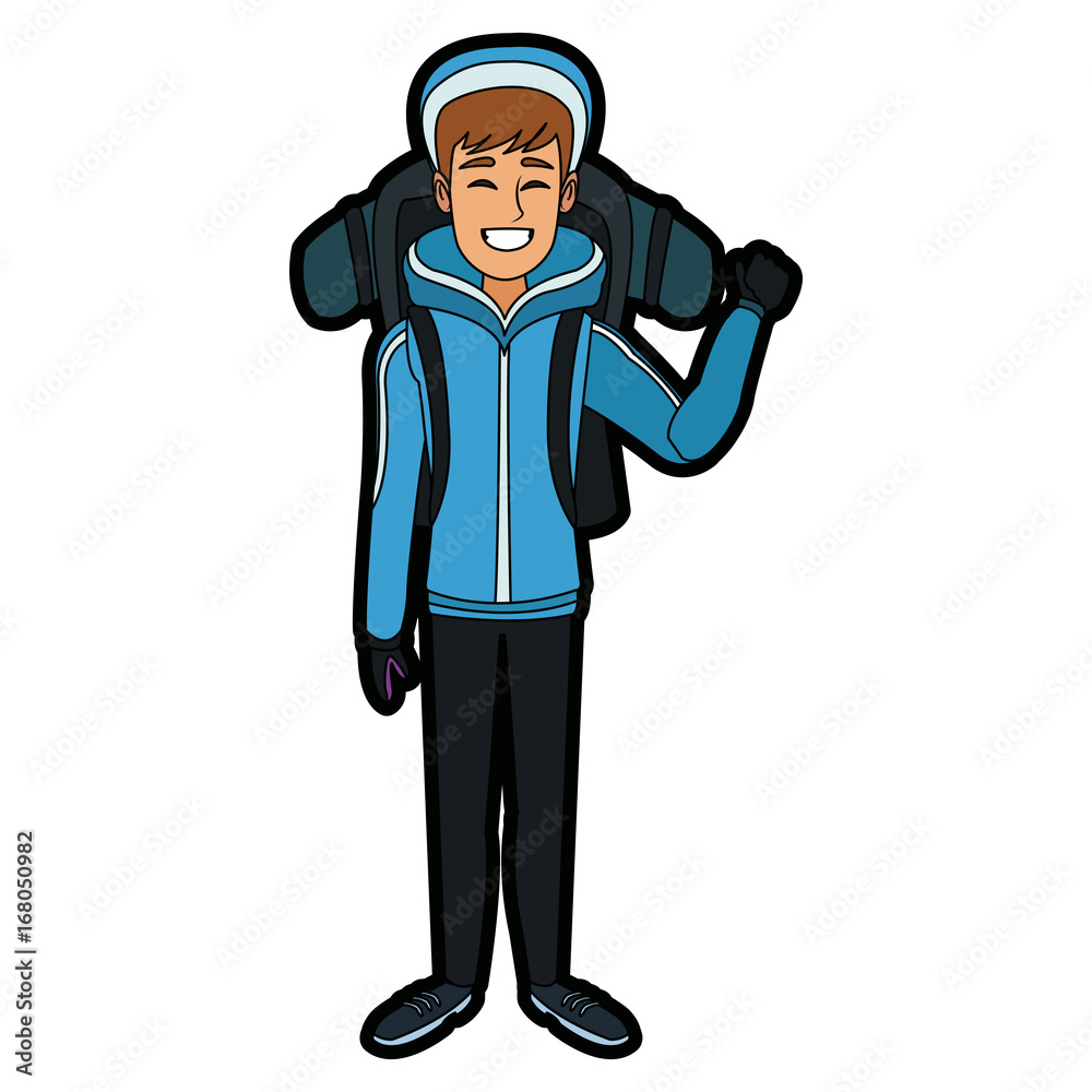 man winter clothes with backpack on white background vector illustration man winter clothes with backpack on white background vector illustration
