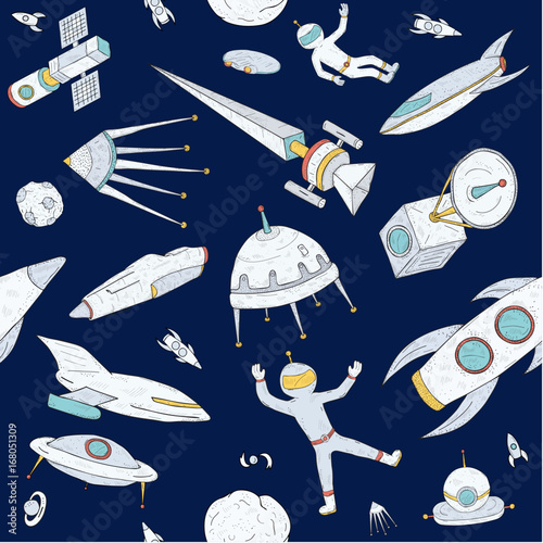 Hand drawn doodle astronomy seamless pattern
