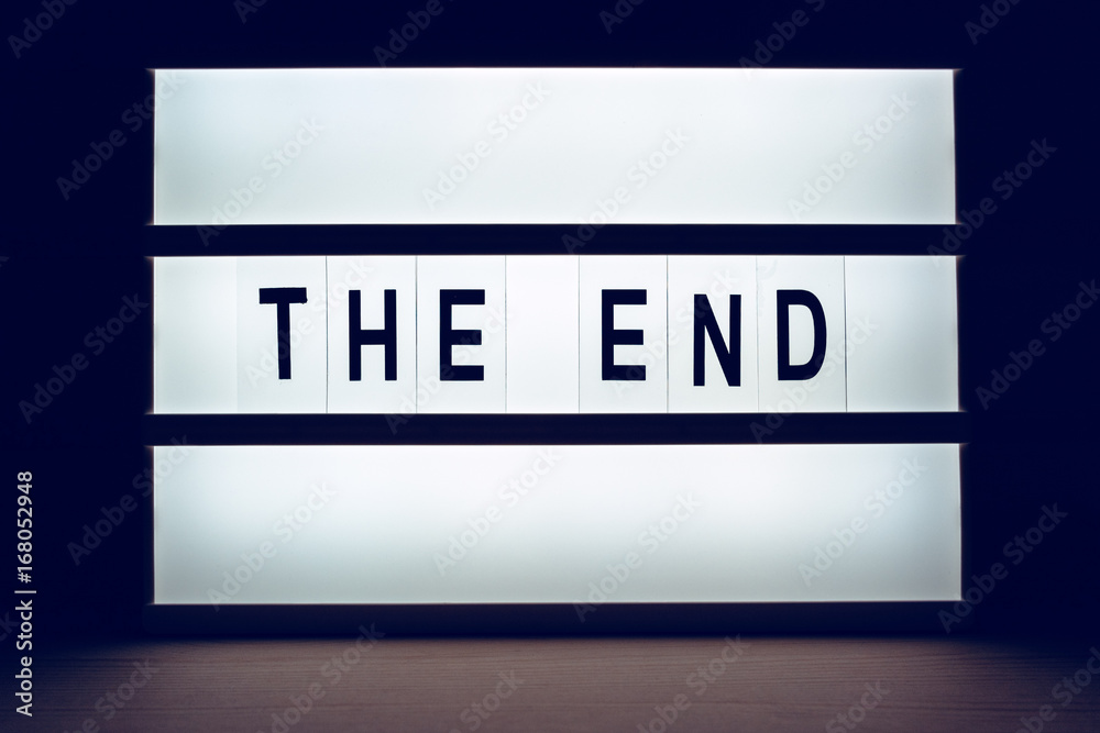 Blinking lightbox with The End text Blinking lightbox with The End text