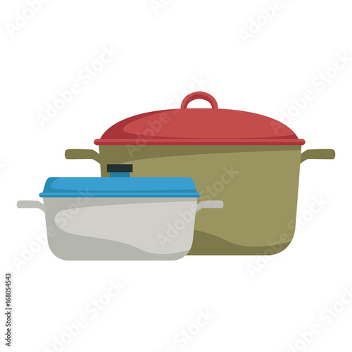 two saucepans with handle kitchen equipment vector illustration