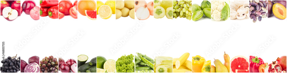 Fototapeta Linia z różnych kolorowych warzyw i owoców, izolowane