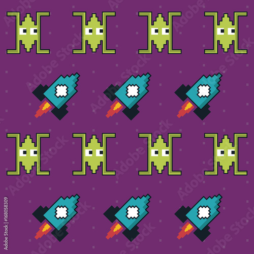 colorful pattern of spatial ships and rockets game vector illustration