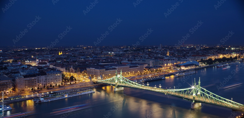 Budapest at night with Freedom Bridge.