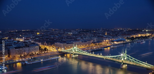 Budapest at night with Freedom Bridge.