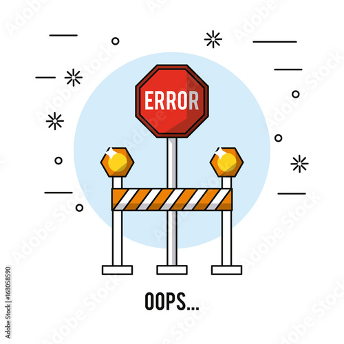 white background with red hexagon road sign error oops vector illustration