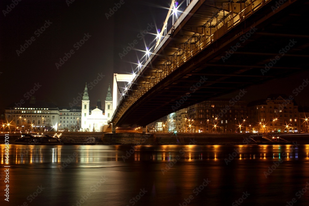 Elizabeth bridge and river Danube at Budapest.