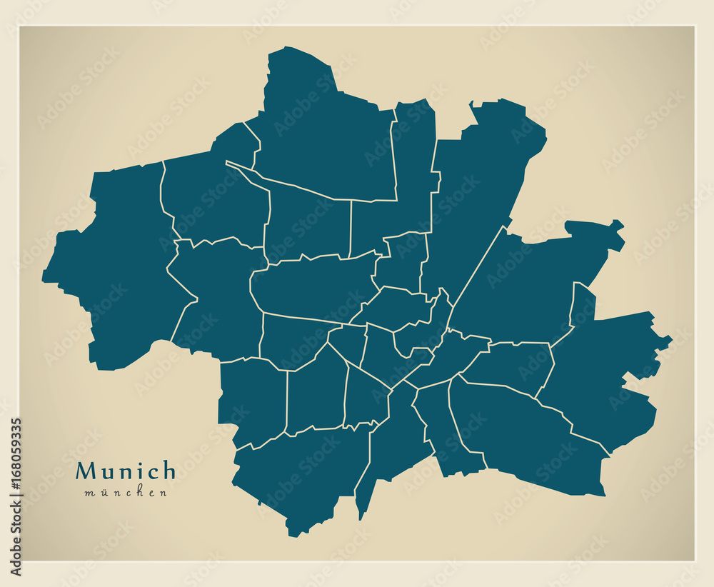 Modern City Map - Munich city of Germany with boroughs DE