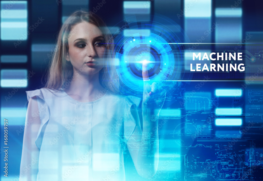 The concept of business, technology, the Internet and the network. A young entrepreneur working on a virtual screen of the future and sees the inscription: Machine learning The concept of business, technology, the Internet and the network. A young entrepreneur working on a virtual screen of the future and sees the inscription: Machine learning