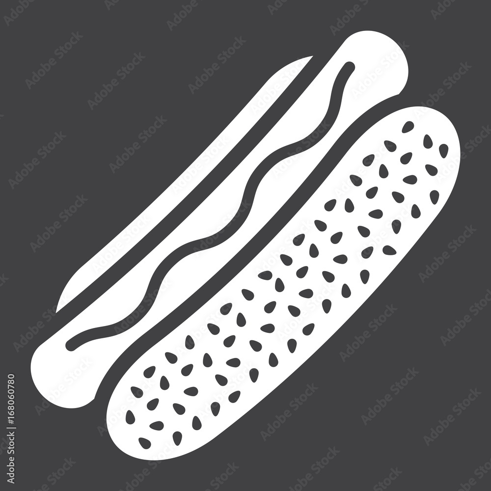 Hot Dog glyph icon, food and drink, fast food sign vector graphics, a solid pattern on a black background, eps 10. Hot Dog glyph icon, food and drink, fast food sign vector graphics, a solid pattern on a black background, eps 10.