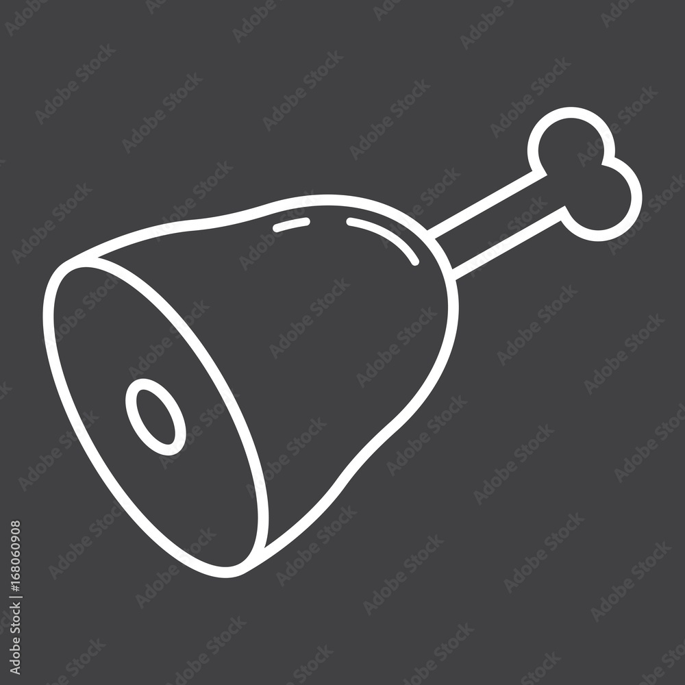 Leg of ham line icon, food and drink, meat sign vector graphics, a linear pattern on a black background, eps 10.