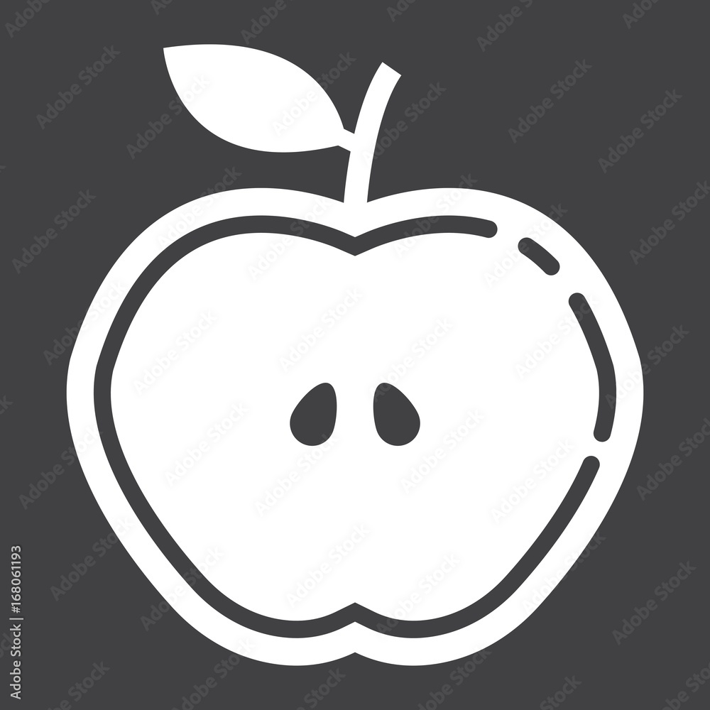 Fototapeta premium Apple cut glyph icon, food and drink, half sign vector graphics, a solid pattern on a black background, eps 10.