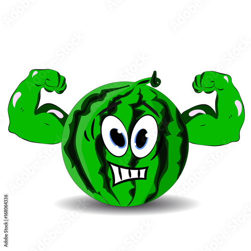 Healthy watermelon hands biceps  cartoon on white background.vector