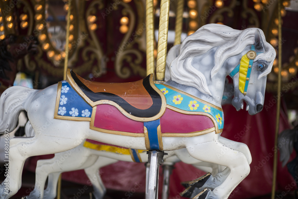 Horses on Merry Go Round in midway at the Indiana State Fair