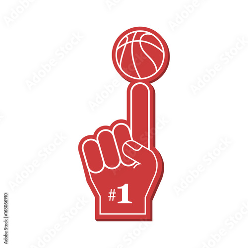Basketball fan, Number 1 fan. Red foam finger, vector illustration