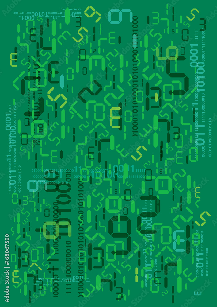 Green digital numbers background.
Deep green Abstract background with digital numbers and binary codes.  Vector available.