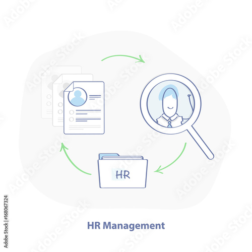 HR Management, flat line illustration concept of human resources management