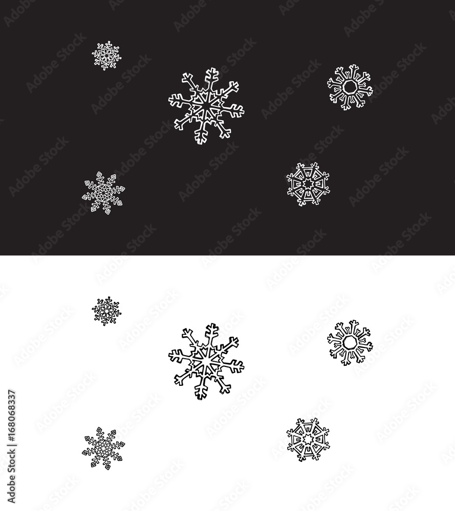 Snowflakes on white and black background. Vector