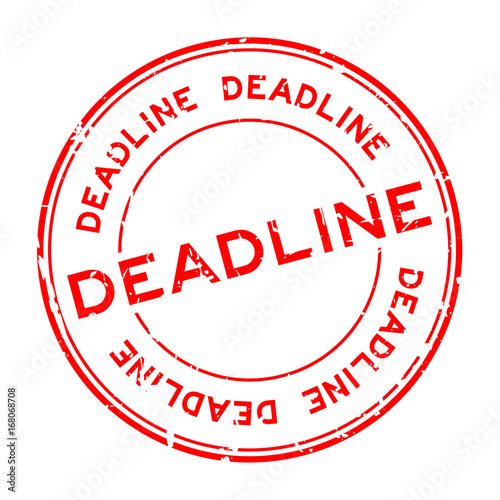 Grunge red deadline round rubber seal stamp on white background photo