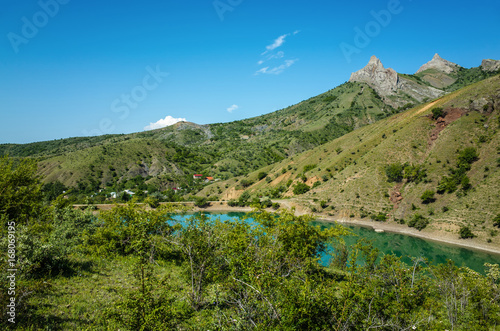 Lake Panagia and the village of Zelenogorye, Crimea photo