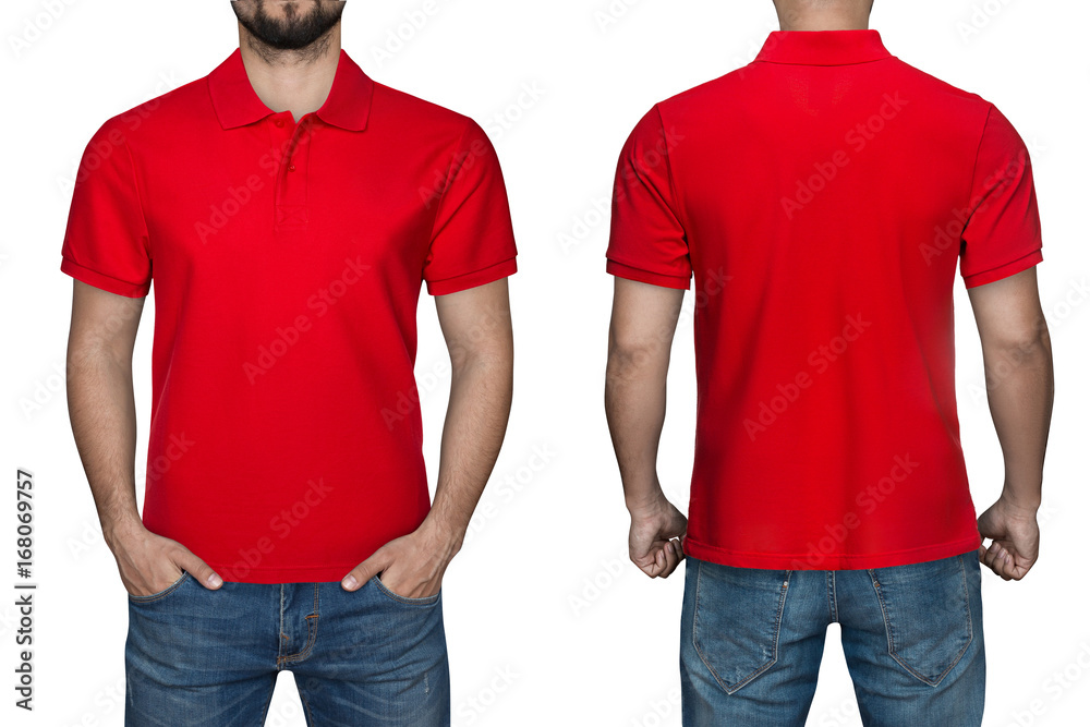 men in blank red polo shirt, front and back view, isolated white  background. Design polo shirt, template and mockup for print. Stock Photo |  Adobe Stock