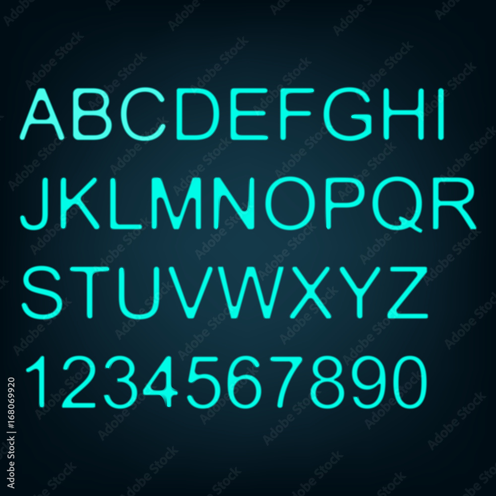 Neon text. Alphabet. Set of letters. Blue. For your design.