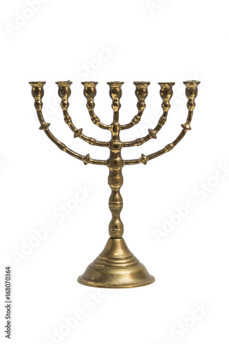Ancient ritual candle menorah on isolated white background