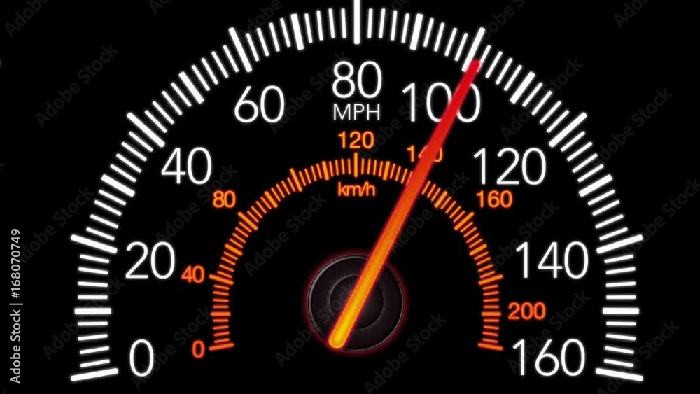 Car speedometer and moving pointer, on a black screen background. 4k animation. Car speedometer and moving pointer, on a black screen background. 4k animation.