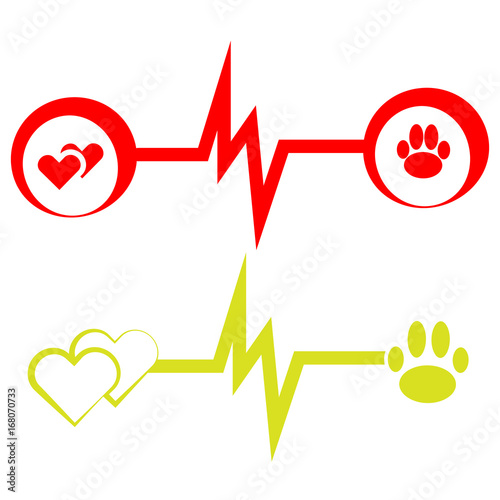 Health  symbols with dog paw and hearts on white background