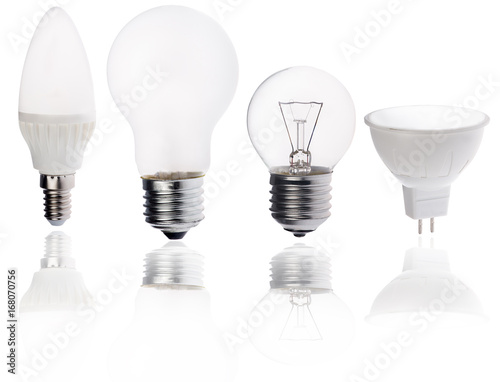 four different electric lamps with reflection