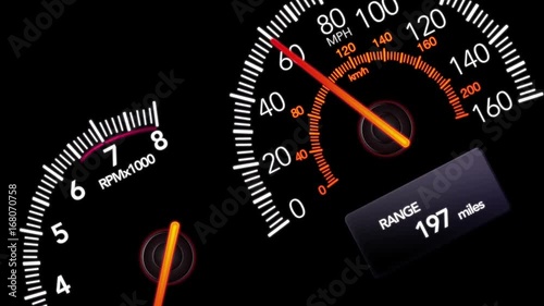 Speedometer and Tachometer as vehicle accelerates on black background photo