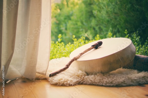 Shamanic drum. Shamanic tambourine
