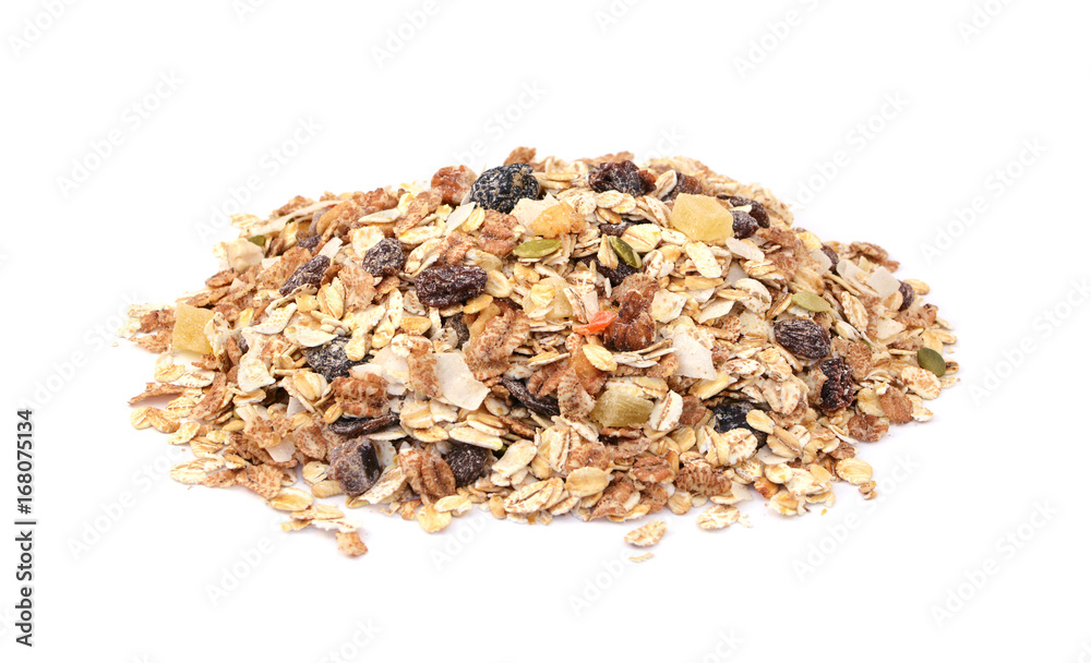 Muesli - cereal flakes with seeds, mixed fruit and nuts Muesli - cereal flakes with seeds, mixed fruit and nuts
