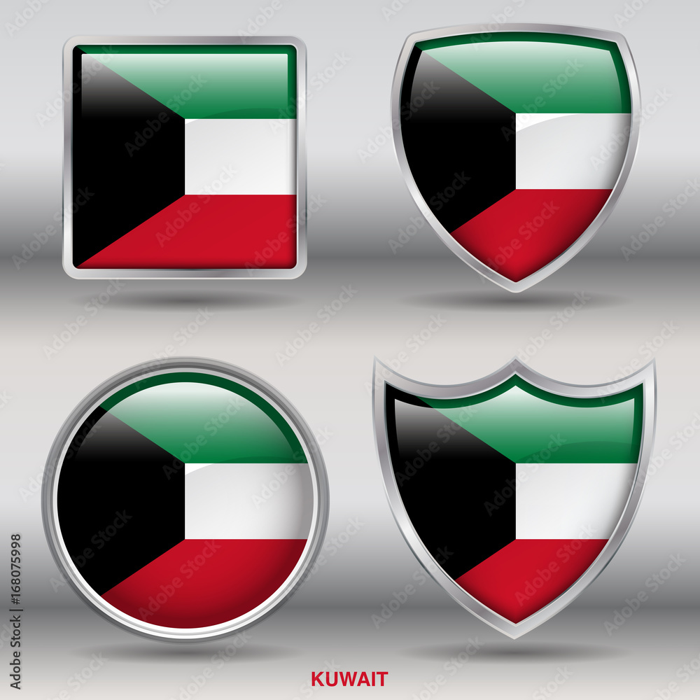 Flag of Kuwait in 4 shapes collection with clipping path Flag of Kuwait in 4 shapes collection with clipping path
