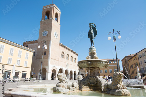 Fano, Pesaro, Marche, Italy. Palazzo del Podesta and Statua della Fortuna photo