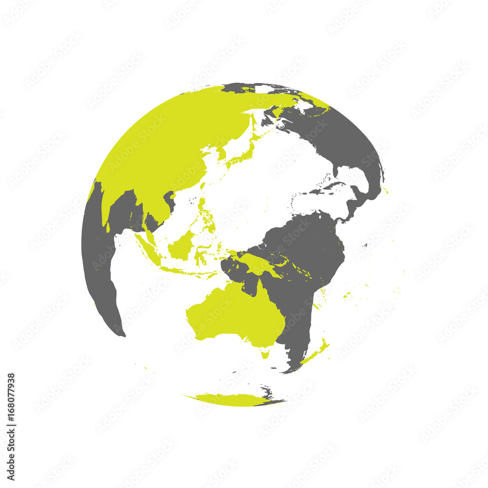 Earth globe with green world map. Focused on Australia and Pacific. Flat vector illustration.