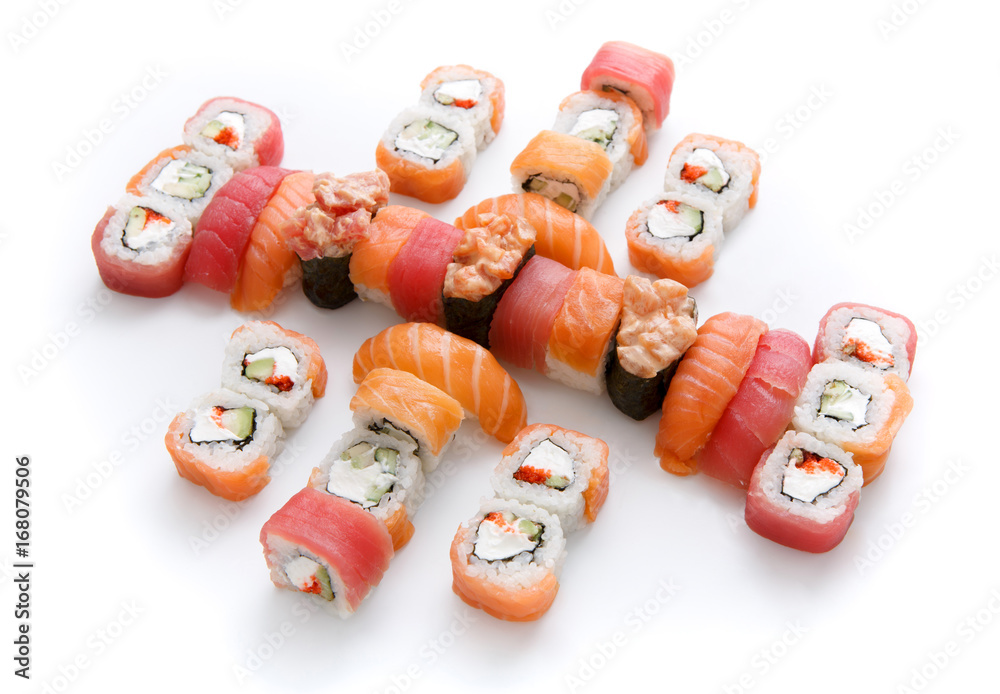 Set Of Sushi Maki And Rolls Isolated On White Background Stock Photo Adobe Stock Set Of Sushi Maki And Rolls Isolated On White Background Stock Photo Adobe Stock