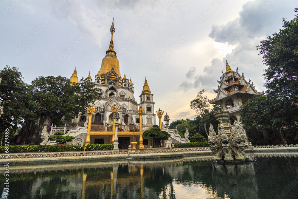 SAIGON, VIETNAM - AUG 11, 2017 - Buu Long pagoda has the unique combination of architectural style of India, Myanmar, Thailand and Vietnam, located at Ho Chi Minh city, Vietnam