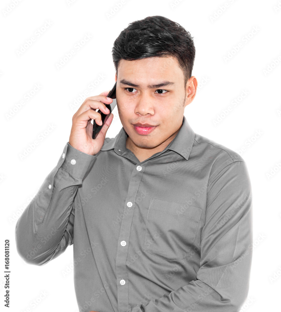 Thai men having a conversation with smart phones. Thai men having a conversation with smart phones.