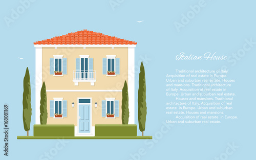 Traditional Italian house. Mediterranean architecture. Tuscany. Summer in the European countryside