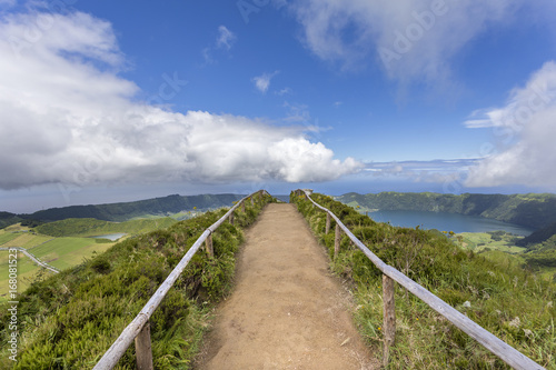 Fototapeta Naklejka Na Ścianę i Meble -  Walking trail path for viewpoint over Lake of Seven Cities, Azores Portugal