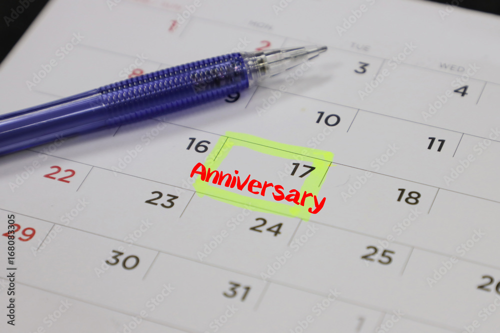 highlighter with a circled anniversary day on calendar highlighter with a circled anniversary day on calendar