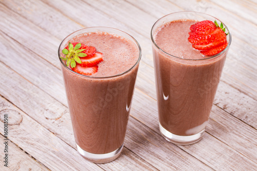 Milkshake with chocolate and strawberries. Chocolate strawberry smoothie