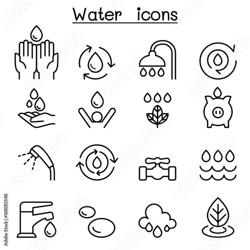 Water icon set in thin line style