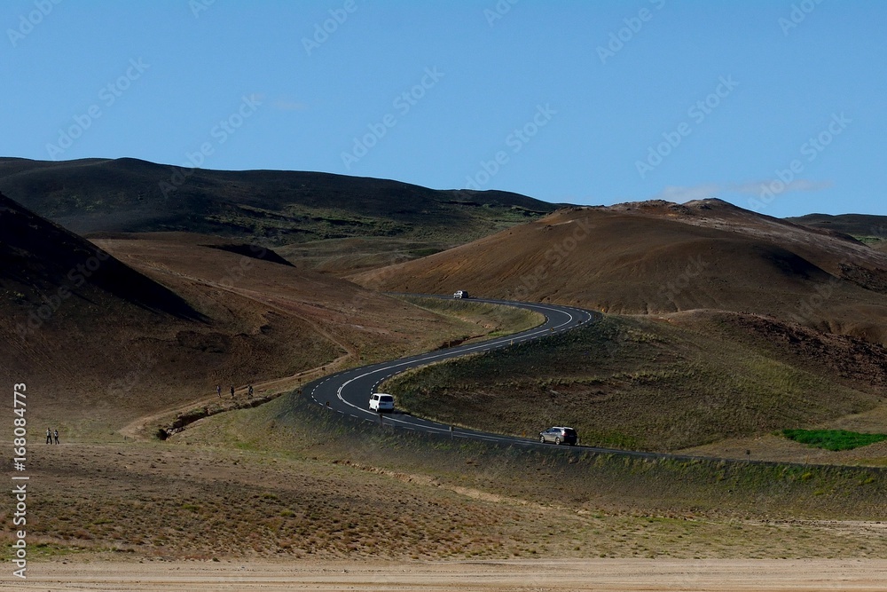 Fototapeta premium Mountain road, Namafjall Hverir, Iceland